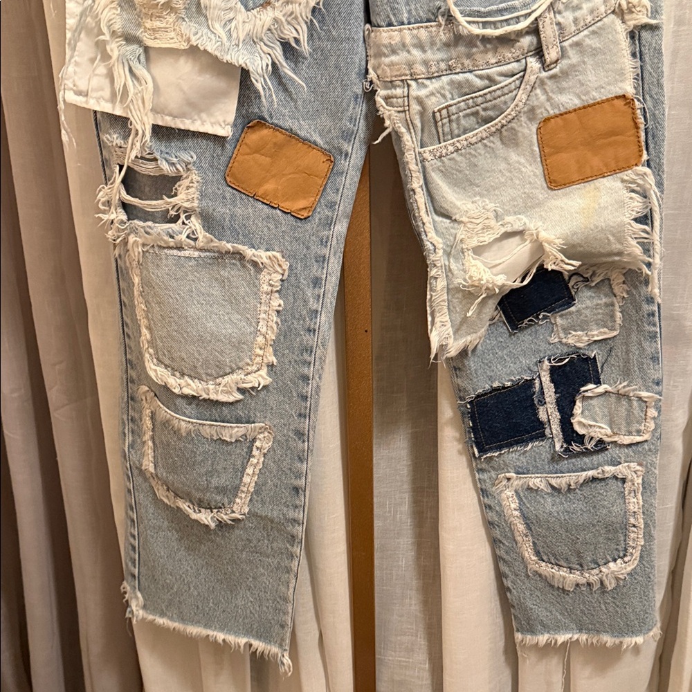 Distressed Patchwork Blue Jeans - image 5
